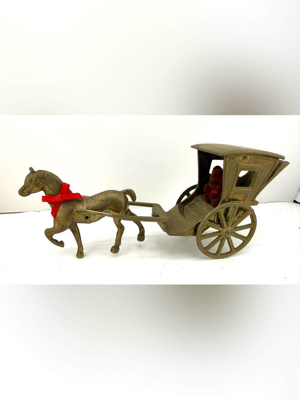 Vintage solid brass horse and carriage figurine